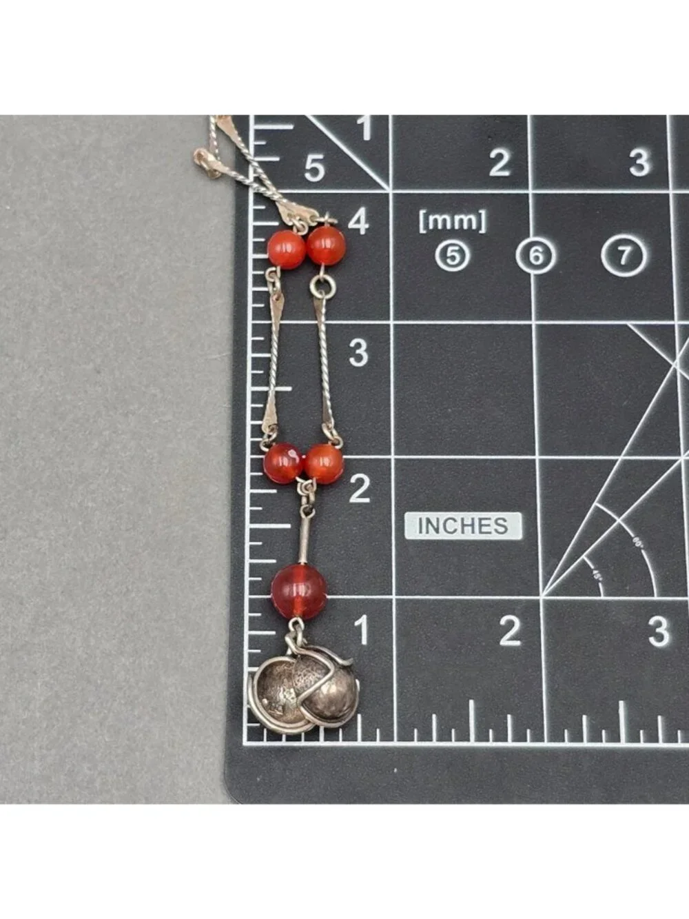 Vintage Sterling Silver Carnelian Y Drop Necklace 26